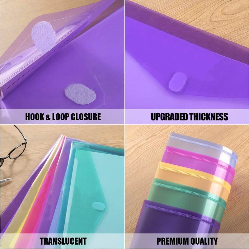 Sooez 48 Pack Plastic Envelopes Poly Envelopes  Clear Document Folders Plastic File Folders US Letter A4 Size File Envelopes with Label Pocket  Assorted Color - Image 3